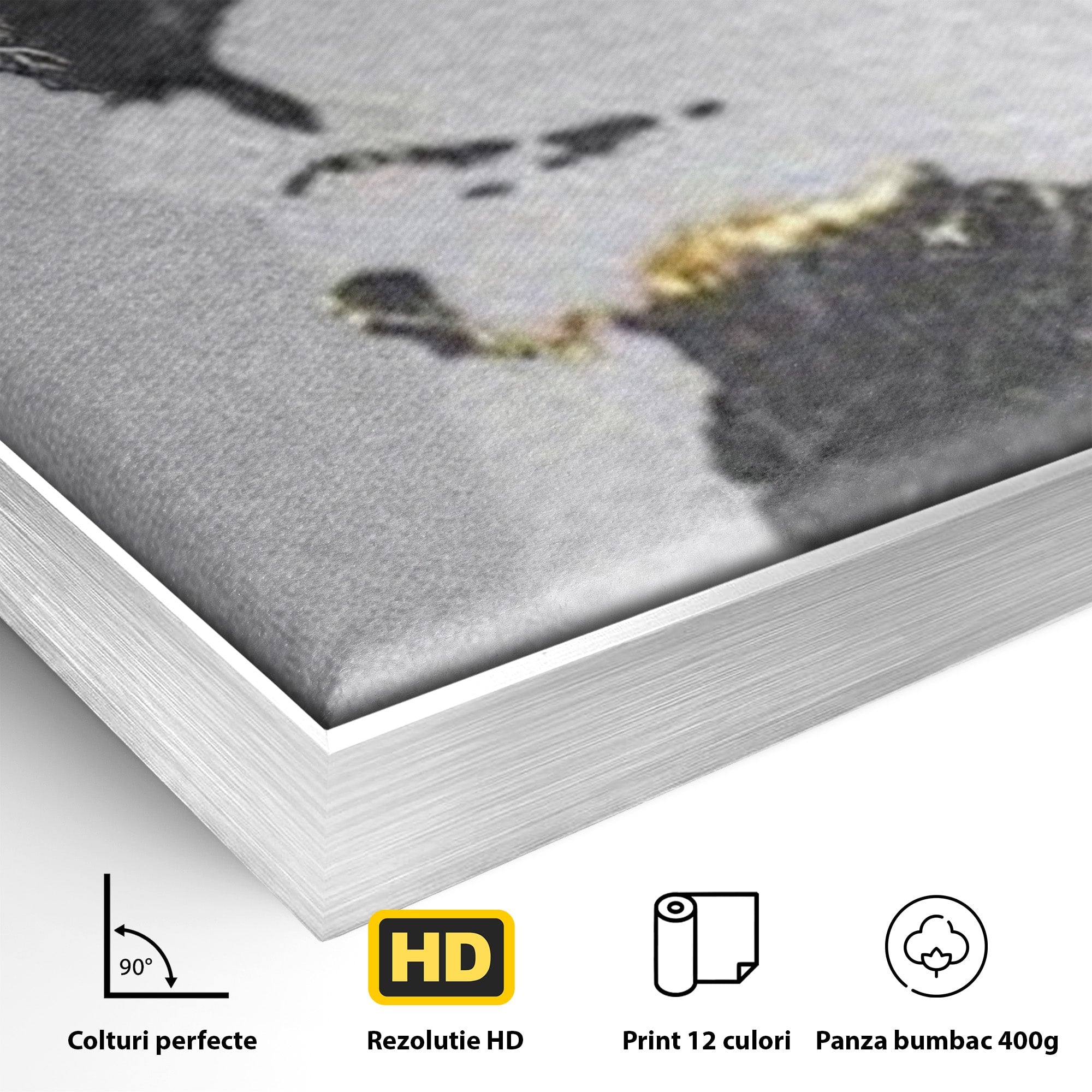 Set 3 Tablouri Canvas Premium LuxCanva® L3-1006, Lumea in Marmura si Aur, Harta, Mapamond, Auriu, Negru, Lux, Marmura, Glam, Gold, Arta Murala, Contemporan, Minimalist