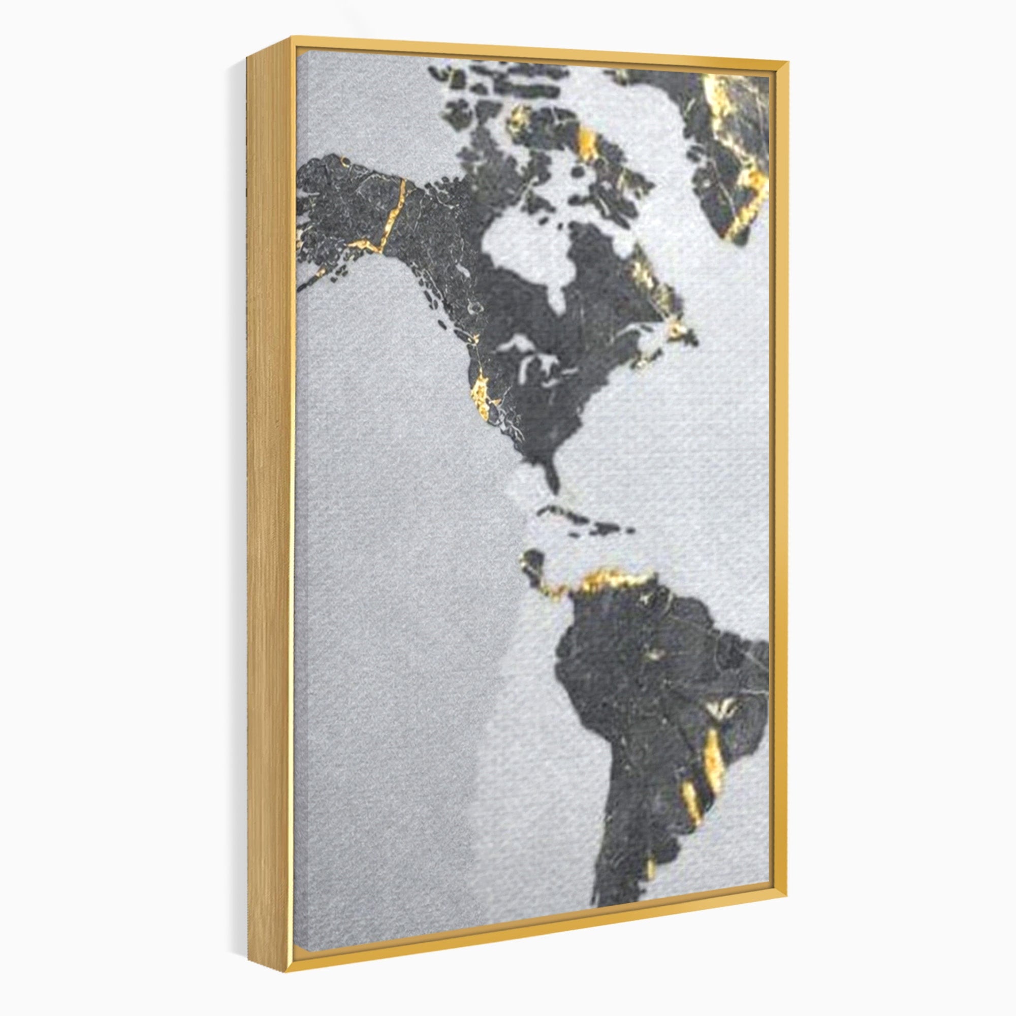 Set 3 Tablouri Canvas Premium LuxCanva® L3-1006, Lumea in Marmura si Aur, Harta, Mapamond, Auriu, Negru, Lux, Marmura, Glam, Gold, Arta Murala, Contemporan, Minimalist