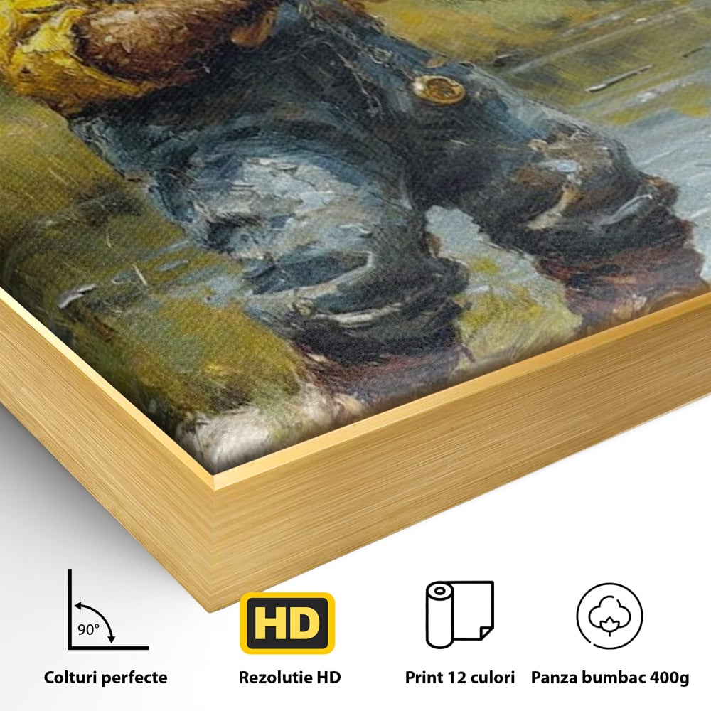 Tablou Canvas Premium, LuxCanva® M1000, Pescarul cu blana, Animale, Fauna, Urs, Blana, Pescuit, Undita, Apa, Natura, Amuzant, Birou, Living, Camera Copii