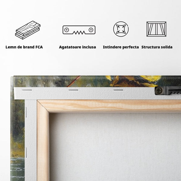 Tablou Canvas Premium, LuxCanva® M1000, Pescarul cu blana, Animale, Fauna, Urs, Blana, Pescuit, Undita, Apa, Natura, Amuzant, Birou, Living, Camera Copii
