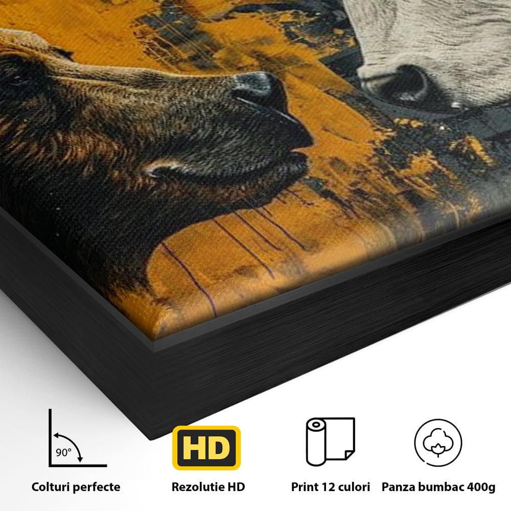 Leinwandbilder Leinwand Premium, LuxCanva® M1001, Moderne Bestie, Tiere, Bär, Stier, Dualität, Dualität, Wild, Duell, Hörner, Fell, Fell, Stärke, Büro, Wohnen, Kinderzimmer