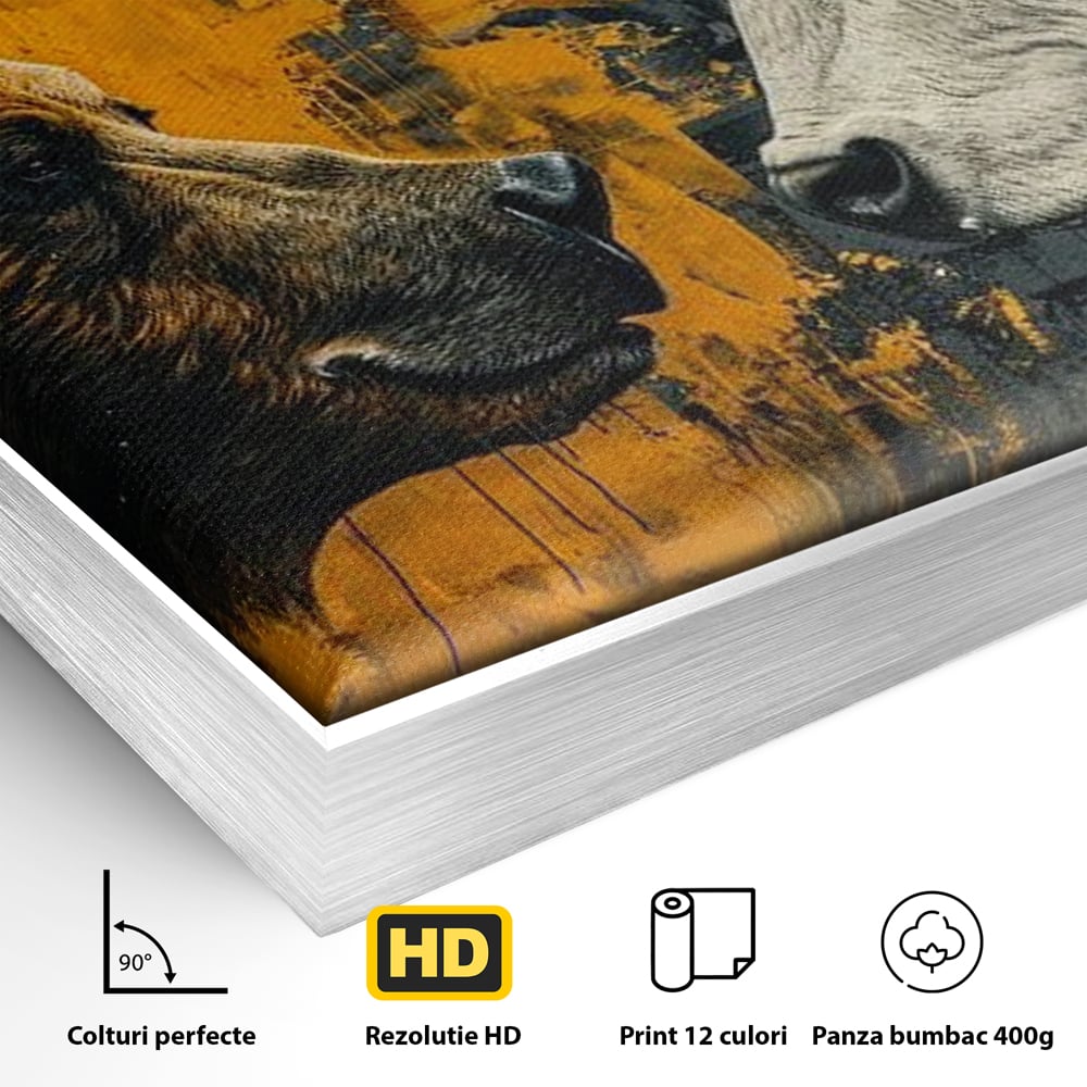 Leinwandbilder Leinwand Premium, LuxCanva® M1001, Moderne Bestie, Tiere, Bär, Stier, Dualität, Dualität, Wild, Duell, Hörner, Fell, Fell, Stärke, Büro, Wohnen, Kinderzimmer