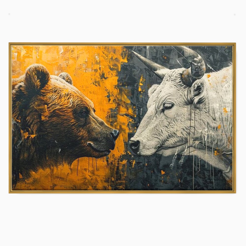 Leinwandbilder Leinwand Premium, LuxCanva® M1001, Moderne Bestie, Tiere, Bär, Stier, Dualität, Dualität, Wild, Duell, Hörner, Fell, Fell, Stärke, Büro, Wohnen, Kinderzimmer