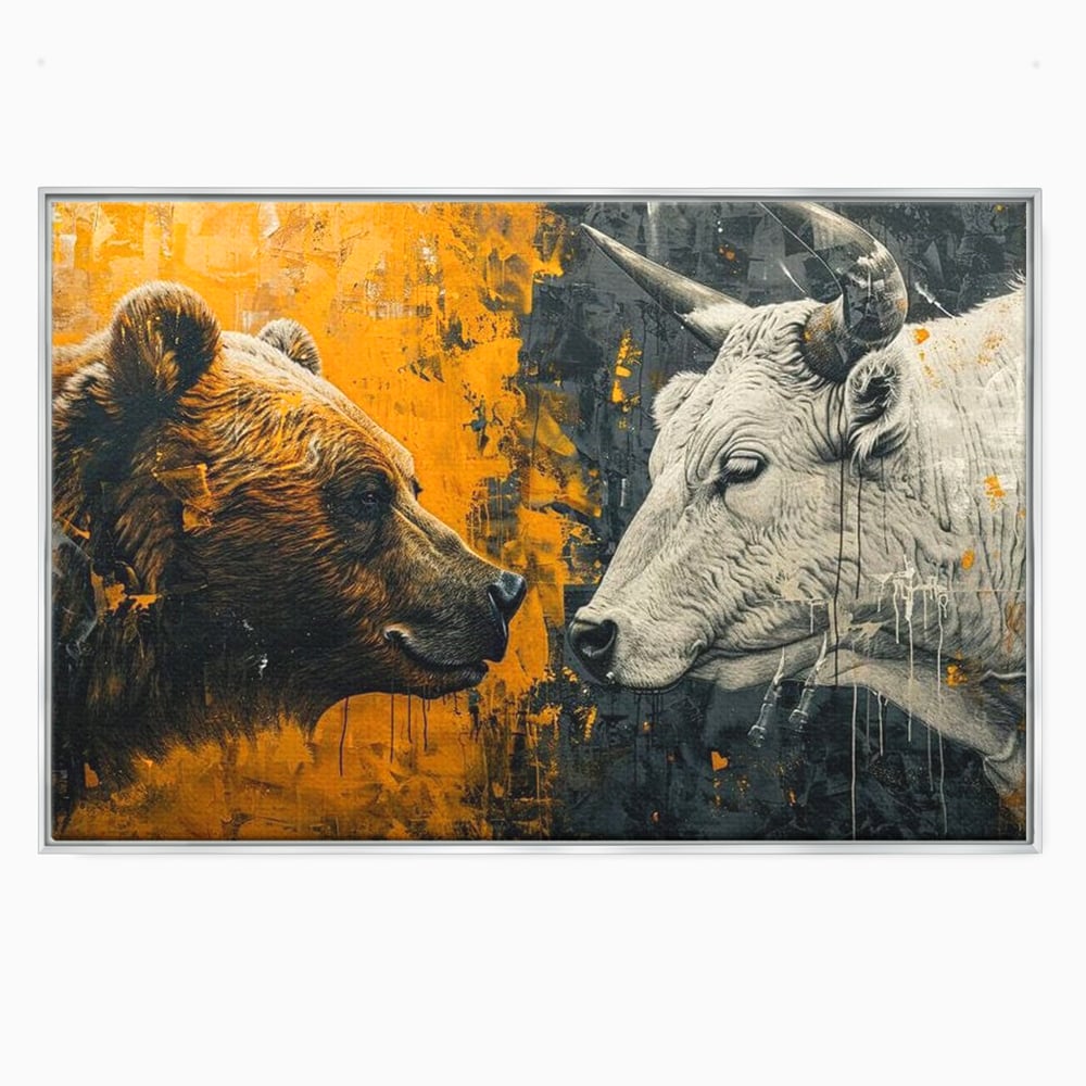 Leinwandbilder Leinwand Premium, LuxCanva® M1001, Moderne Bestie, Tiere, Bär, Stier, Dualität, Dualität, Wild, Duell, Hörner, Fell, Fell, Stärke, Büro, Wohnen, Kinderzimmer