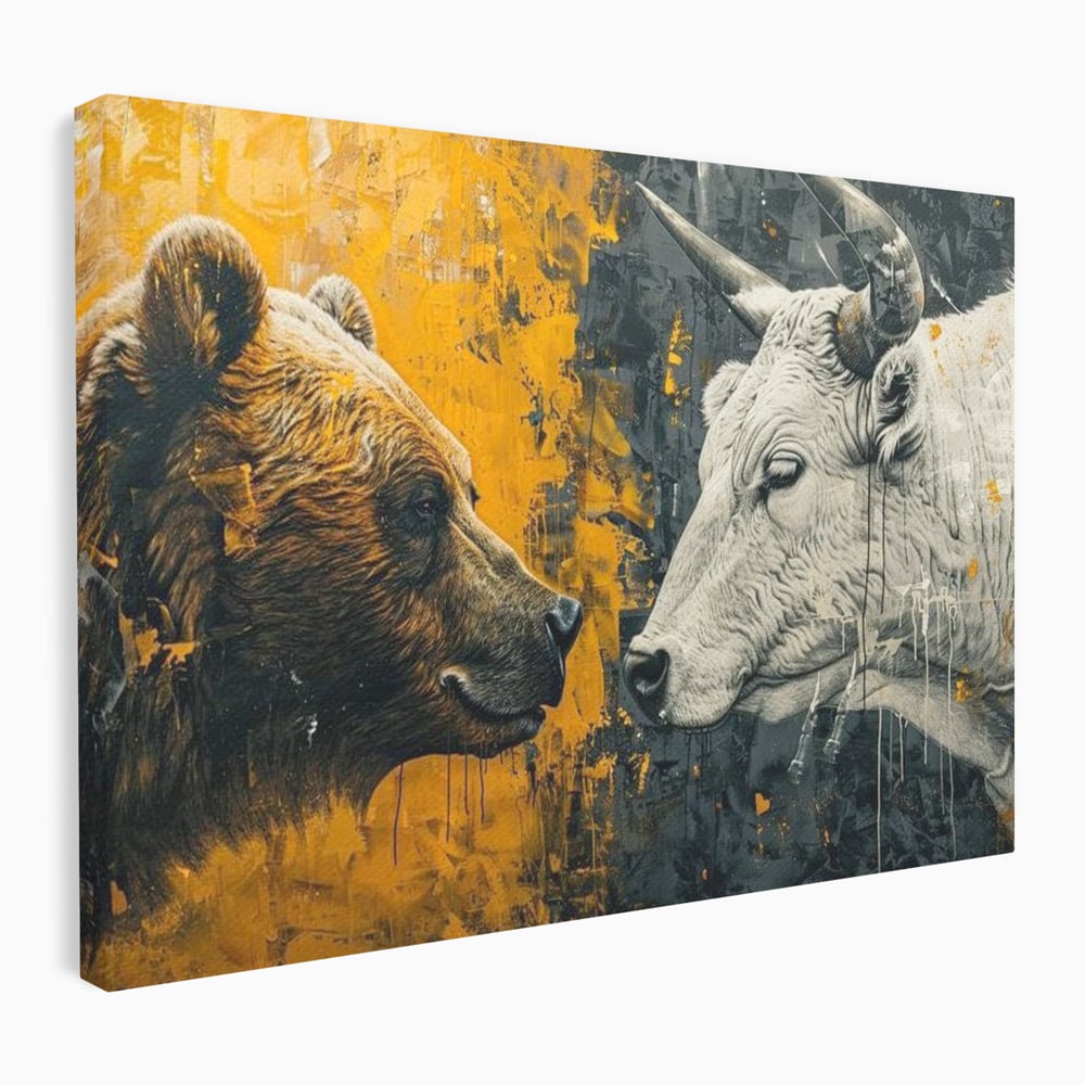 Leinwandbilder Leinwand Premium, LuxCanva® M1001, Moderne Bestie, Tiere, Bär, Stier, Dualität, Dualität, Wild, Duell, Hörner, Fell, Fell, Stärke, Büro, Wohnen, Kinderzimmer
