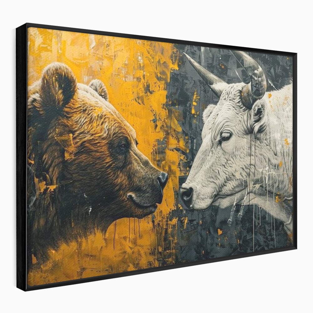Leinwandbilder Leinwand Premium, LuxCanva® M1001, Moderne Bestie, Tiere, Bär, Stier, Dualität, Dualität, Wild, Duell, Hörner, Fell, Fell, Stärke, Büro, Wohnen, Kinderzimmer