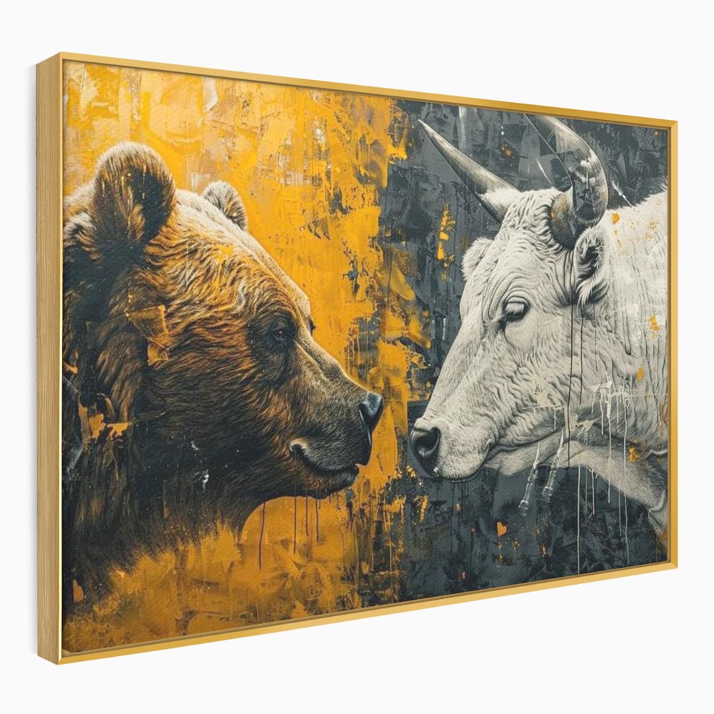Leinwandbilder Leinwand Premium, LuxCanva® M1001, Moderne Bestie, Tiere, Bär, Stier, Dualität, Dualität, Wild, Duell, Hörner, Fell, Fell, Stärke, Büro, Wohnen, Kinderzimmer
