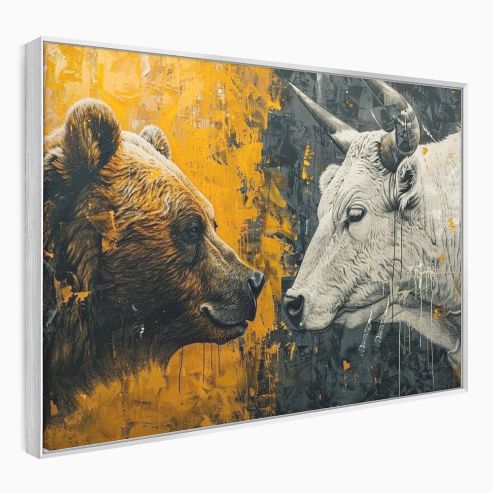 Leinwandbilder Leinwand Premium, LuxCanva® M1001, Moderne Bestie, Tiere, Bär, Stier, Dualität, Dualität, Wild, Duell, Hörner, Fell, Fell, Stärke, Büro, Wohnen, Kinderzimmer