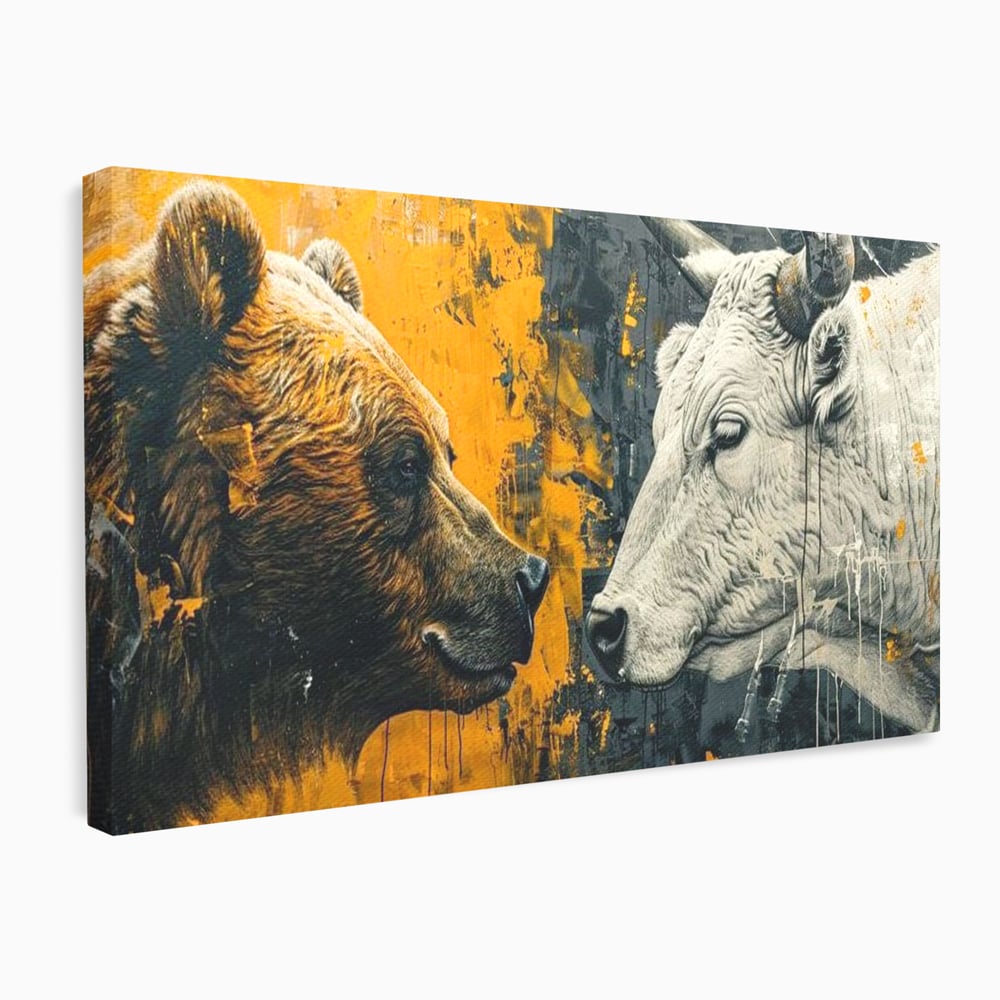 Leinwandbilder Leinwand Premium, LuxCanva® M1001, Moderne Bestie, Tiere, Bär, Stier, Dualität, Dualität, Wild, Duell, Hörner, Fell, Fell, Stärke, Büro, Wohnen, Kinderzimmer