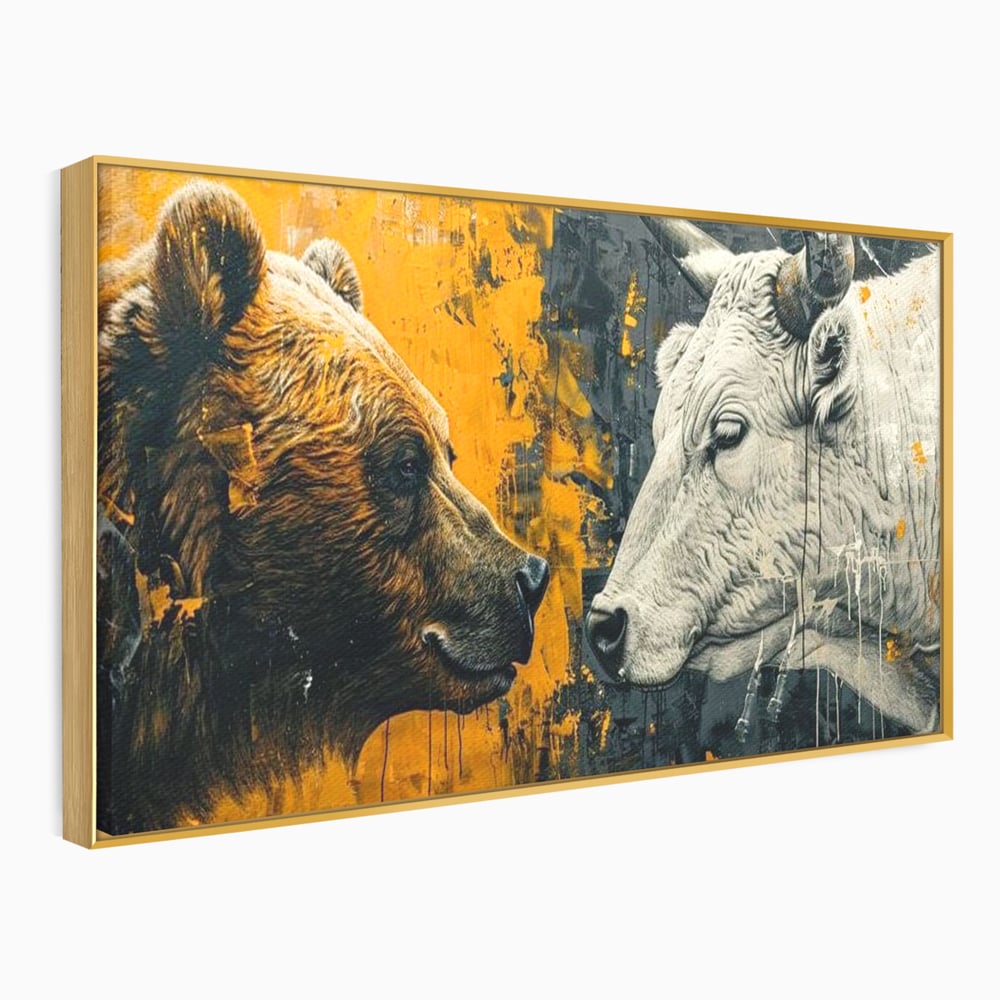 Leinwandbilder Leinwand Premium, LuxCanva® M1001, Moderne Bestie, Tiere, Bär, Stier, Dualität, Dualität, Wild, Duell, Hörner, Fell, Fell, Stärke, Büro, Wohnen, Kinderzimmer