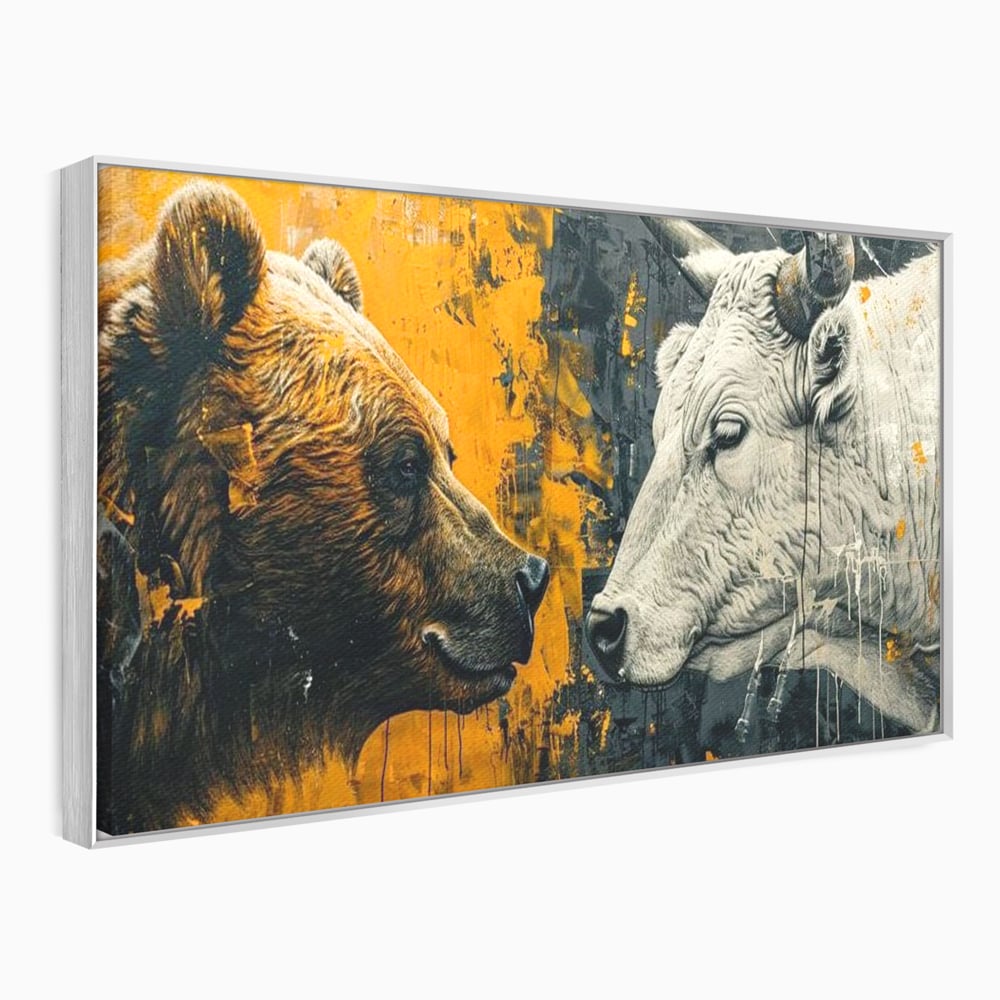 Leinwandbilder Leinwand Premium, LuxCanva® M1001, Moderne Bestie, Tiere, Bär, Stier, Dualität, Dualität, Wild, Duell, Hörner, Fell, Fell, Stärke, Büro, Wohnen, Kinderzimmer
