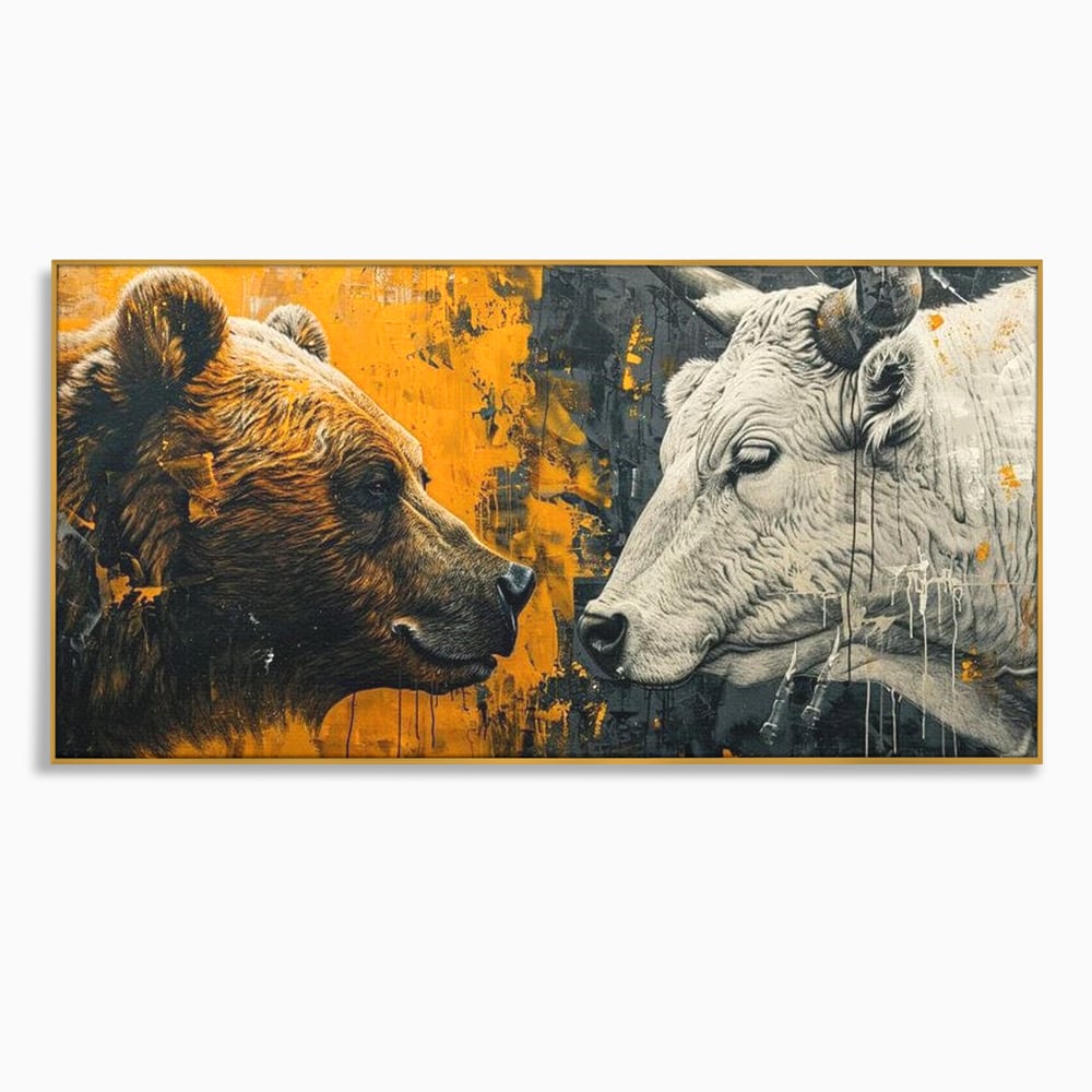 Leinwandbilder Leinwand Premium, LuxCanva® M1001, Moderne Bestie, Tiere, Bär, Stier, Dualität, Dualität, Wild, Duell, Hörner, Fell, Fell, Stärke, Büro, Wohnen, Kinderzimmer