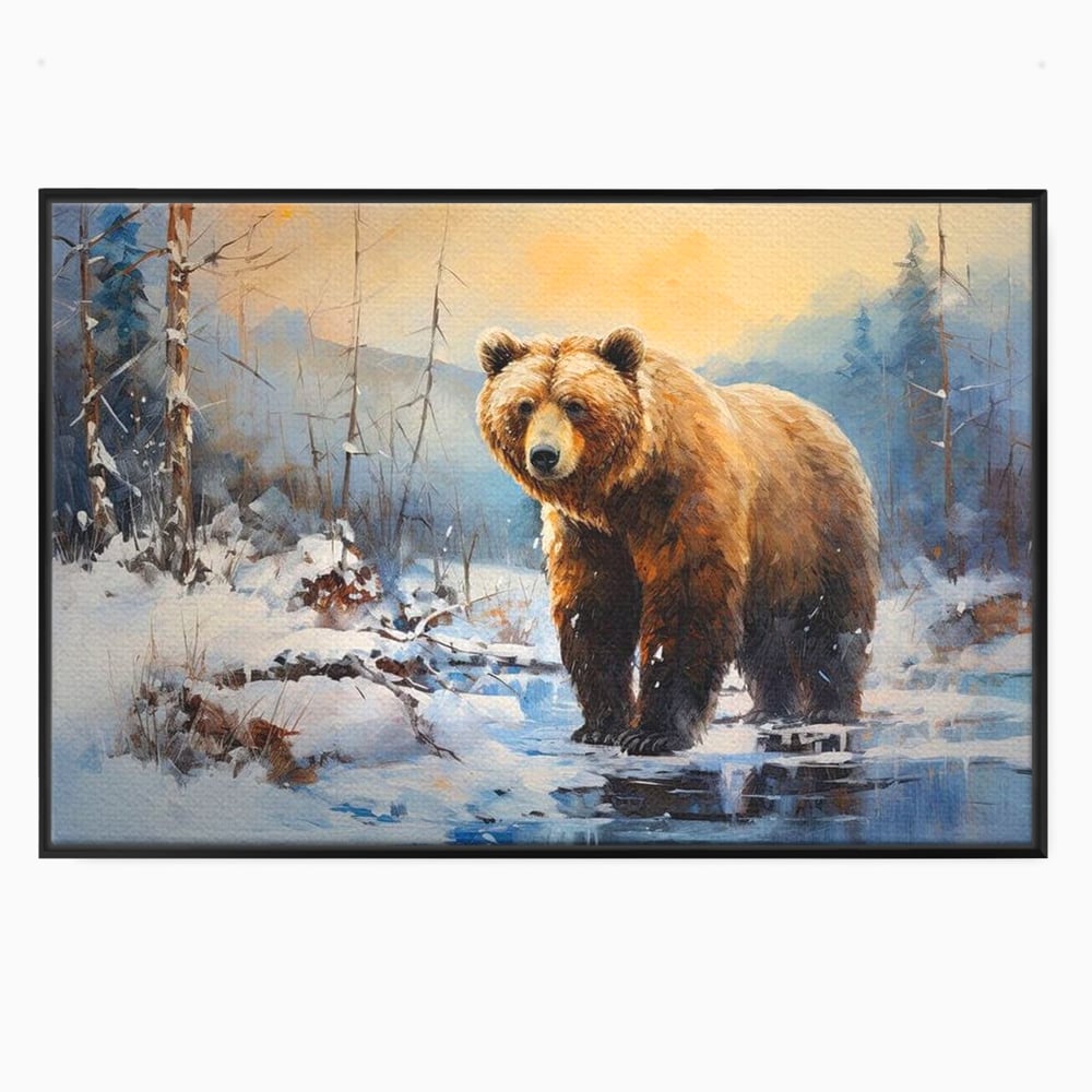 Tablou Canvas Premium, LuxCanva® M1002, Paznicul Padurii Inzapezite, Padure, Zapada, Iarna, Copaci, Frig, Urs, Animal, Peisaj, Birou, Living, Camera Copii