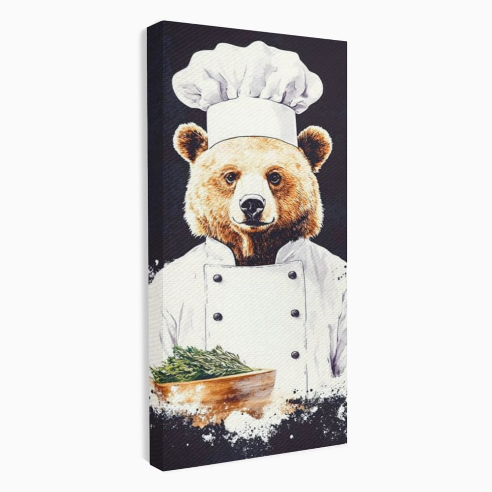 Leinwand Premium Canvas Wall Art, LuxCanva® M1003, Meisterkoch Bär, Uniform, Haube, Koch, Rezept, Portrait, Bär, Humor, Küche, Büro, Wohnzimmer, Kinderzimmer