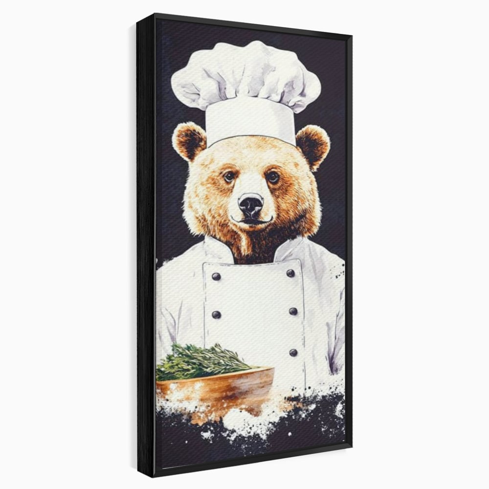 Leinwand Premium Canvas Wall Art, LuxCanva® M1003, Meisterkoch Bär, Uniform, Haube, Koch, Rezept, Portrait, Bär, Humor, Küche, Büro, Wohnzimmer, Kinderzimmer