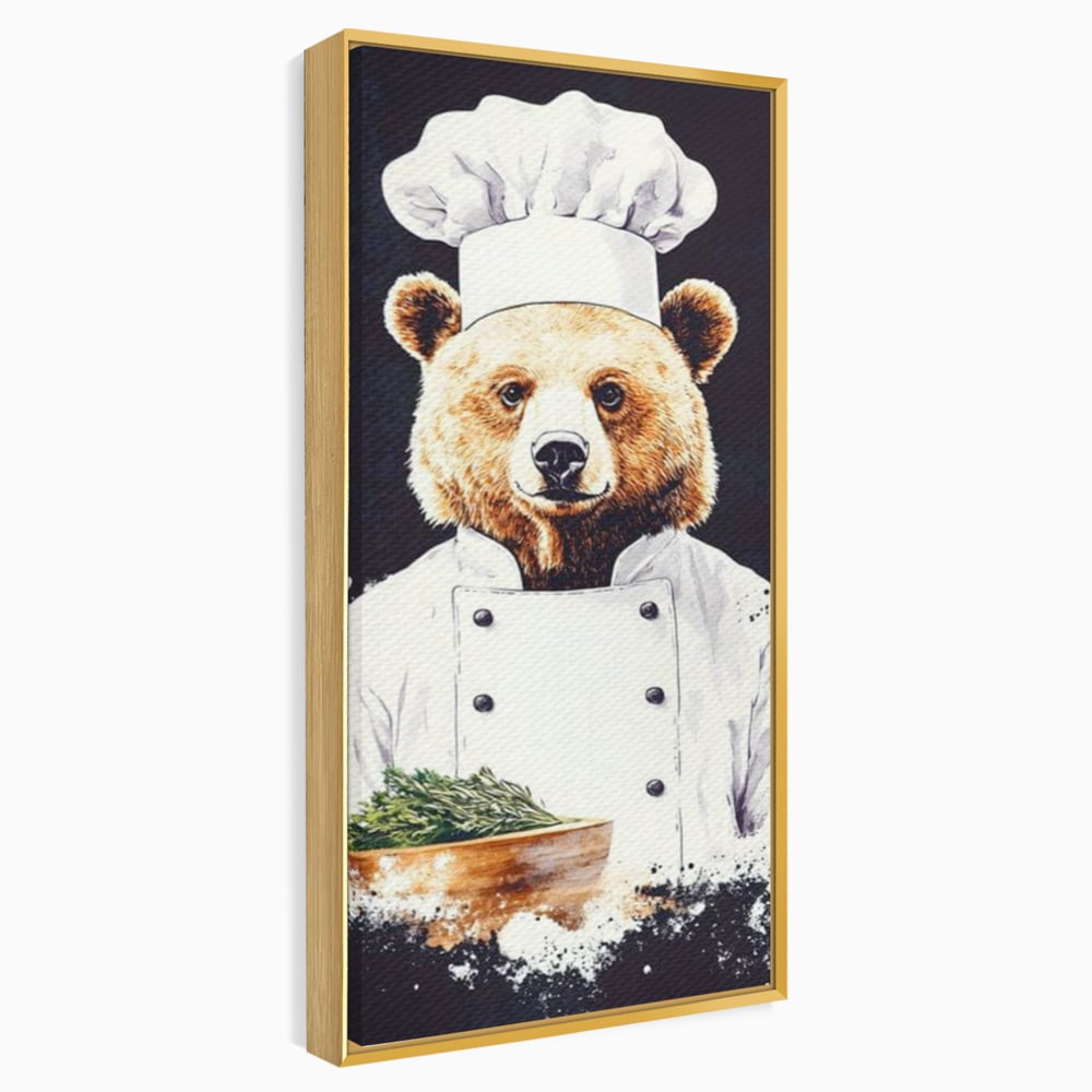 Leinwand Premium Canvas Wall Art, LuxCanva® M1003, Meisterkoch Bär, Uniform, Haube, Koch, Rezept, Portrait, Bär, Humor, Küche, Büro, Wohnzimmer, Kinderzimmer
