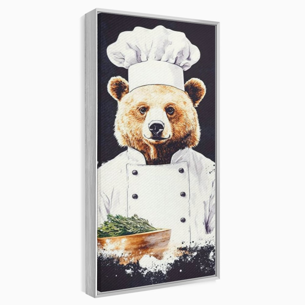Leinwand Premium Canvas Wall Art, LuxCanva® M1003, Meisterkoch Bär, Uniform, Haube, Koch, Rezept, Portrait, Bär, Humor, Küche, Büro, Wohnzimmer, Kinderzimmer