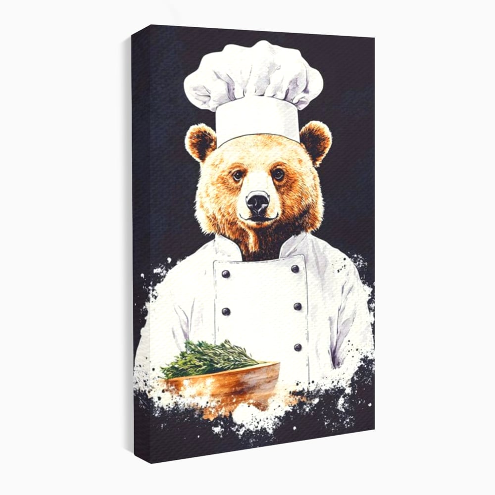 Leinwand Premium Canvas Wall Art, LuxCanva® M1003, Meisterkoch Bär, Uniform, Haube, Koch, Rezept, Portrait, Bär, Humor, Küche, Büro, Wohnzimmer, Kinderzimmer