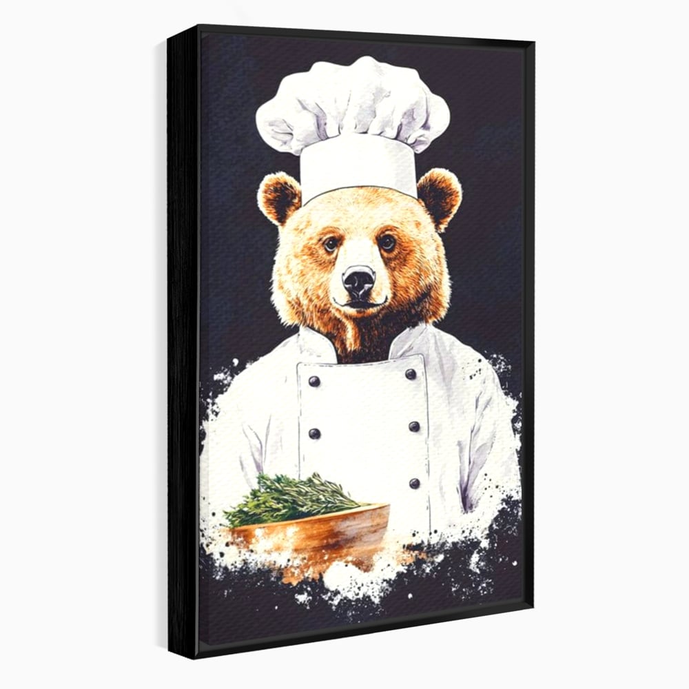 Leinwand Premium Canvas Wall Art, LuxCanva® M1003, Meisterkoch Bär, Uniform, Haube, Koch, Rezept, Portrait, Bär, Humor, Küche, Büro, Wohnzimmer, Kinderzimmer