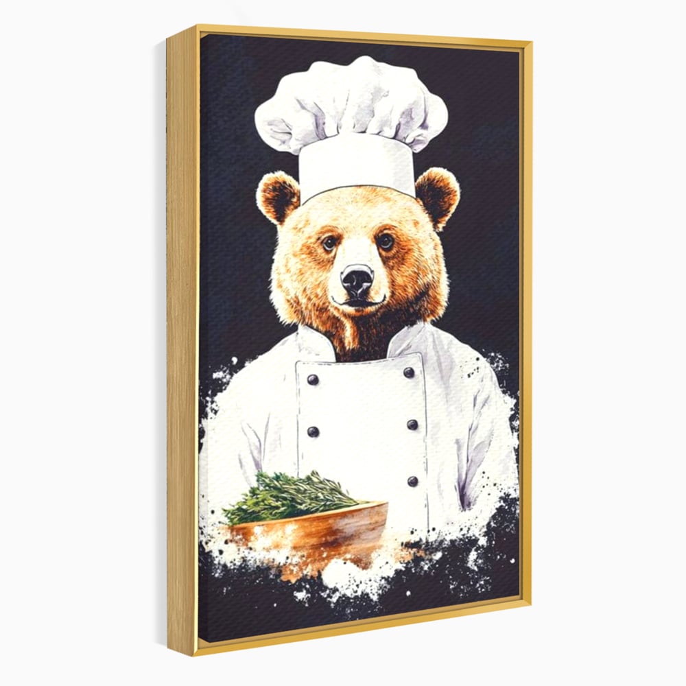 Leinwand Premium Canvas Wall Art, LuxCanva® M1003, Meisterkoch Bär, Uniform, Haube, Koch, Rezept, Portrait, Bär, Humor, Küche, Büro, Wohnzimmer, Kinderzimmer