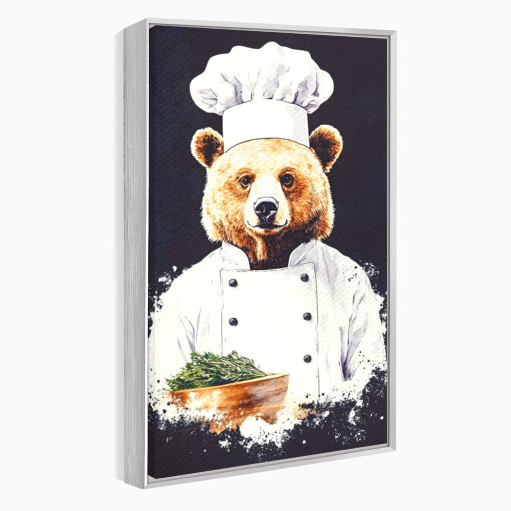 Leinwand Premium Canvas Wall Art, LuxCanva® M1003, Meisterkoch Bär, Uniform, Haube, Koch, Rezept, Portrait, Bär, Humor, Küche, Büro, Wohnzimmer, Kinderzimmer
