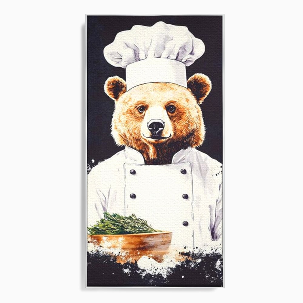 Leinwand Premium Canvas Wall Art, LuxCanva® M1003, Meisterkoch Bär, Uniform, Haube, Koch, Rezept, Portrait, Bär, Humor, Küche, Büro, Wohnzimmer, Kinderzimmer