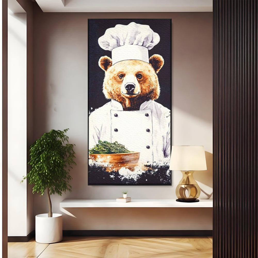 Leinwand Premium Canvas Wall Art, LuxCanva® M1003, Meisterkoch Bär, Uniform, Haube, Koch, Rezept, Portrait, Bär, Humor, Küche, Büro, Wohnzimmer, Kinderzimmer
