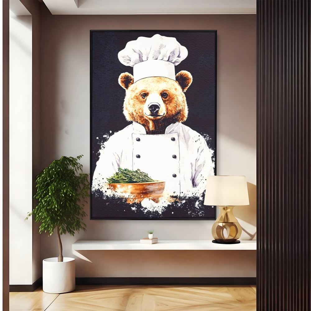Leinwand Premium Canvas Wall Art, LuxCanva® M1003, Meisterkoch Bär, Uniform, Haube, Koch, Rezept, Portrait, Bär, Humor, Küche, Büro, Wohnzimmer, Kinderzimmer