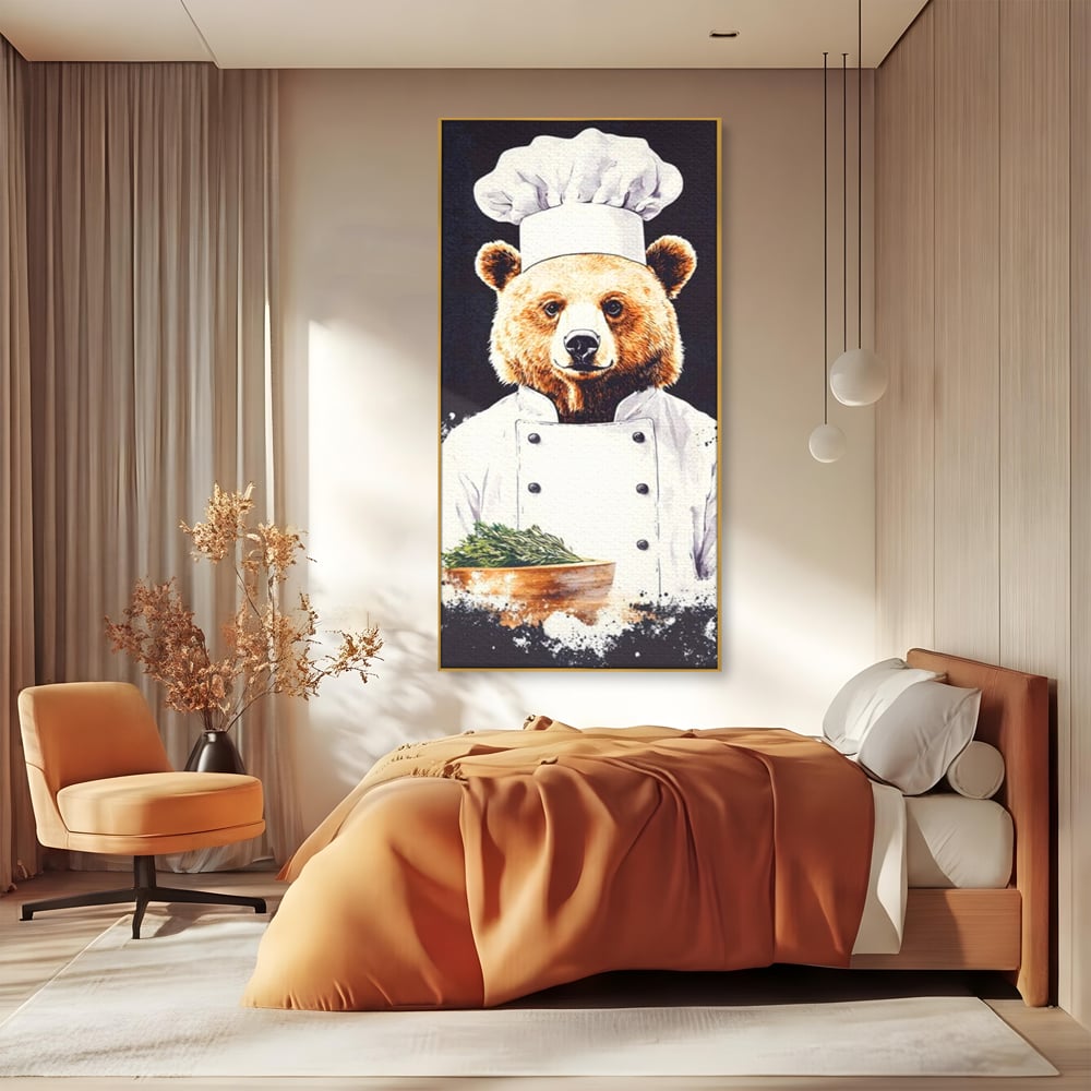 Leinwand Premium Canvas Wall Art, LuxCanva® M1003, Meisterkoch Bär, Uniform, Haube, Koch, Rezept, Portrait, Bär, Humor, Küche, Büro, Wohnzimmer, Kinderzimmer