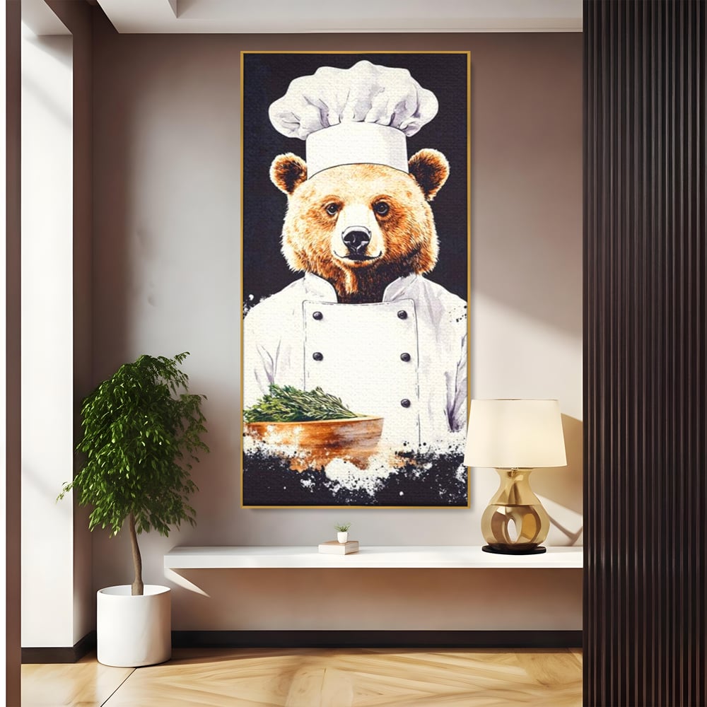 Leinwand Premium Canvas Wall Art, LuxCanva® M1003, Meisterkoch Bär, Uniform, Haube, Koch, Rezept, Portrait, Bär, Humor, Küche, Büro, Wohnzimmer, Kinderzimmer