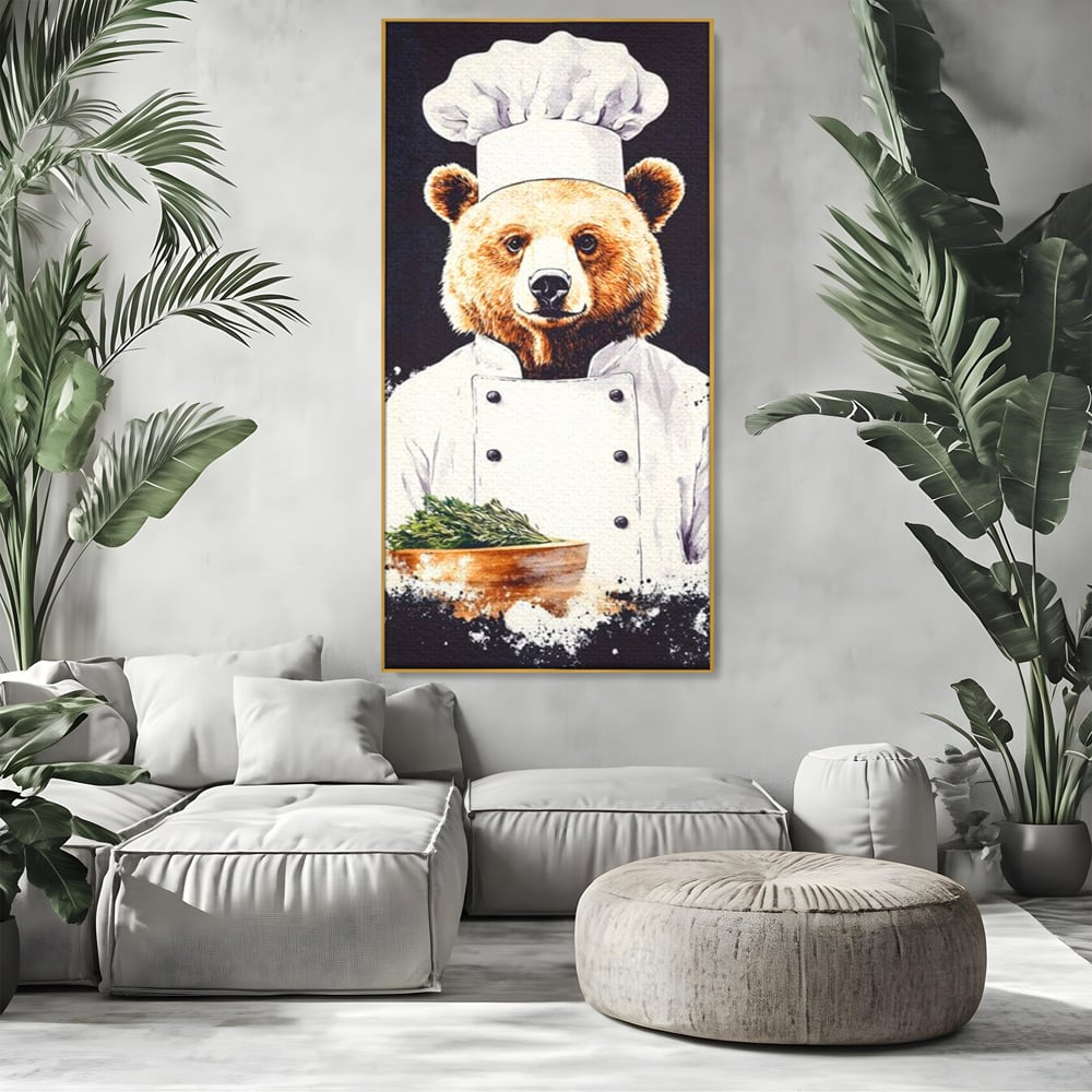 Leinwand Premium Canvas Wall Art, LuxCanva® M1003, Meisterkoch Bär, Uniform, Haube, Koch, Rezept, Portrait, Bär, Humor, Küche, Büro, Wohnzimmer, Kinderzimmer