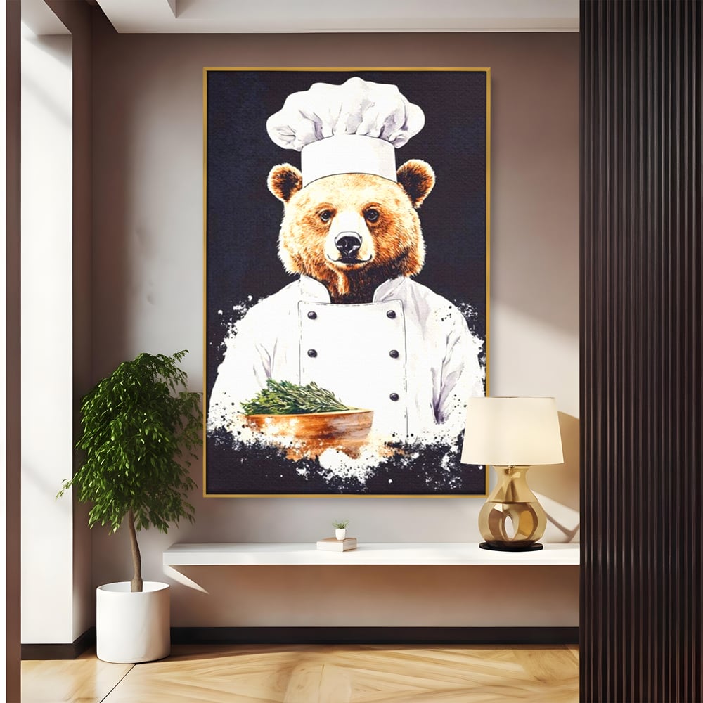 Leinwand Premium Canvas Wall Art, LuxCanva® M1003, Meisterkoch Bär, Uniform, Haube, Koch, Rezept, Portrait, Bär, Humor, Küche, Büro, Wohnzimmer, Kinderzimmer