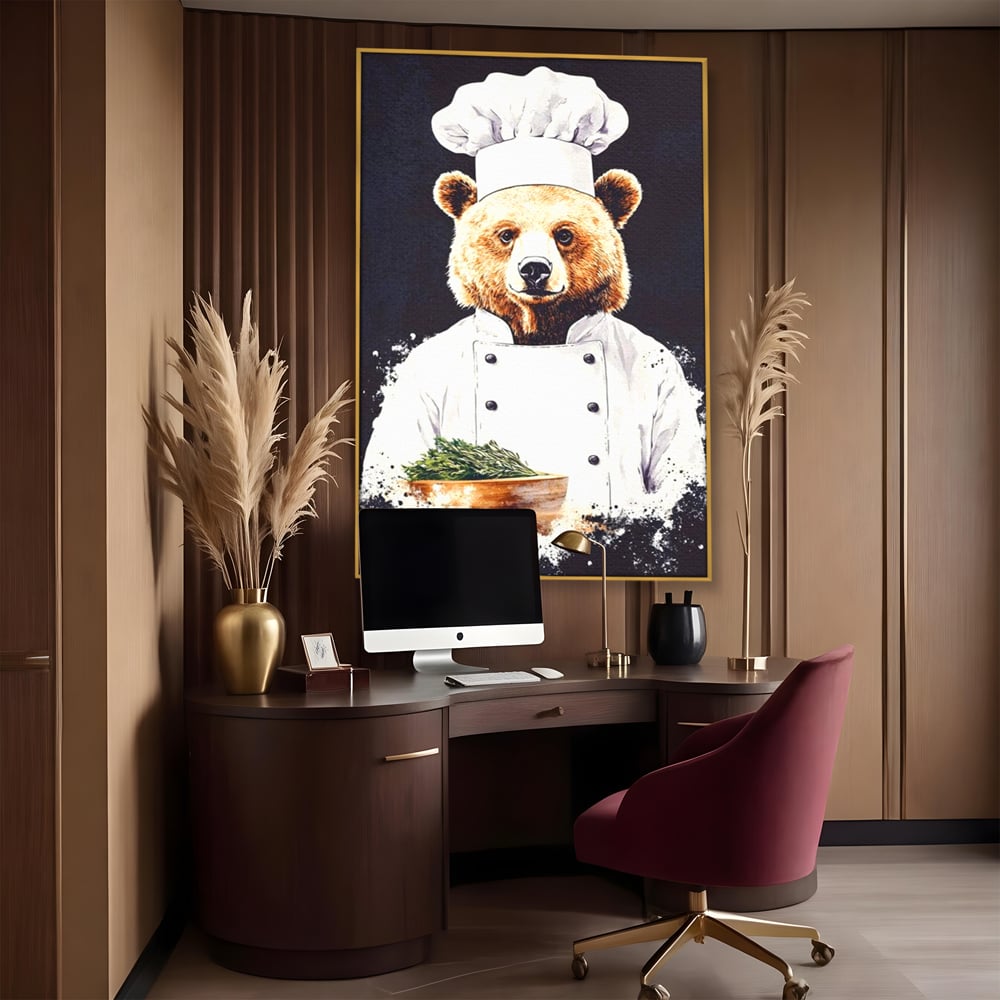 Leinwand Premium Canvas Wall Art, LuxCanva® M1003, Meisterkoch Bär, Uniform, Haube, Koch, Rezept, Portrait, Bär, Humor, Küche, Büro, Wohnzimmer, Kinderzimmer