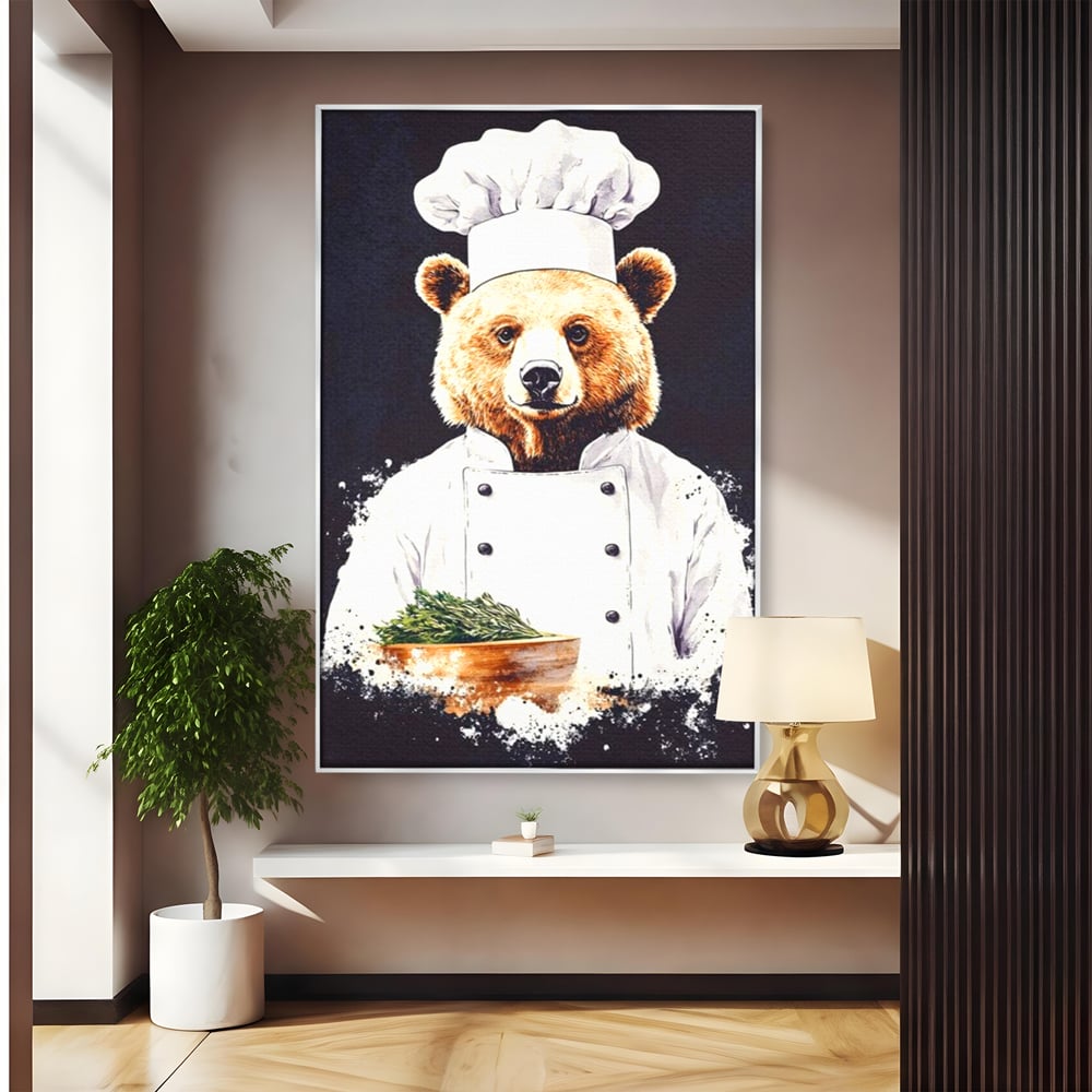 Leinwand Premium Canvas Wall Art, LuxCanva® M1003, Meisterkoch Bär, Uniform, Haube, Koch, Rezept, Portrait, Bär, Humor, Küche, Büro, Wohnzimmer, Kinderzimmer