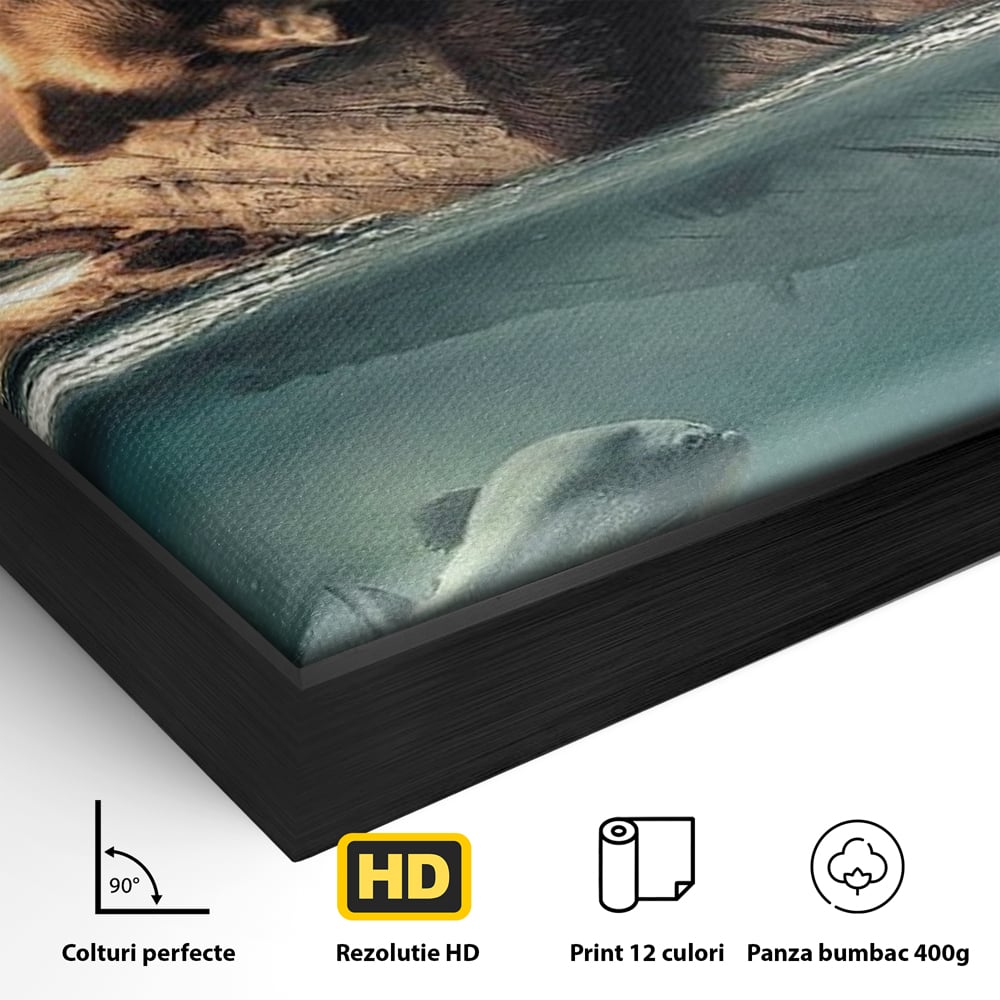 Tablou Canvas Premium, LuxCanva® M1005, Repaos pe Ape Line, Pesti, Apa, Liniste, Relaxare, Apus, Somn, Vanatoare, Urs, Natura, Birou, Living, Camera Copii