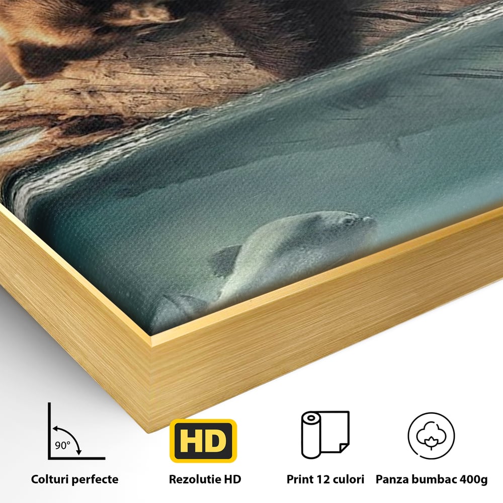Tablou Canvas Premium, LuxCanva® M1005, Repaos pe Ape Line, Pesti, Apa, Liniste, Relaxare, Apus, Somn, Vanatoare, Urs, Natura, Birou, Living, Camera Copii