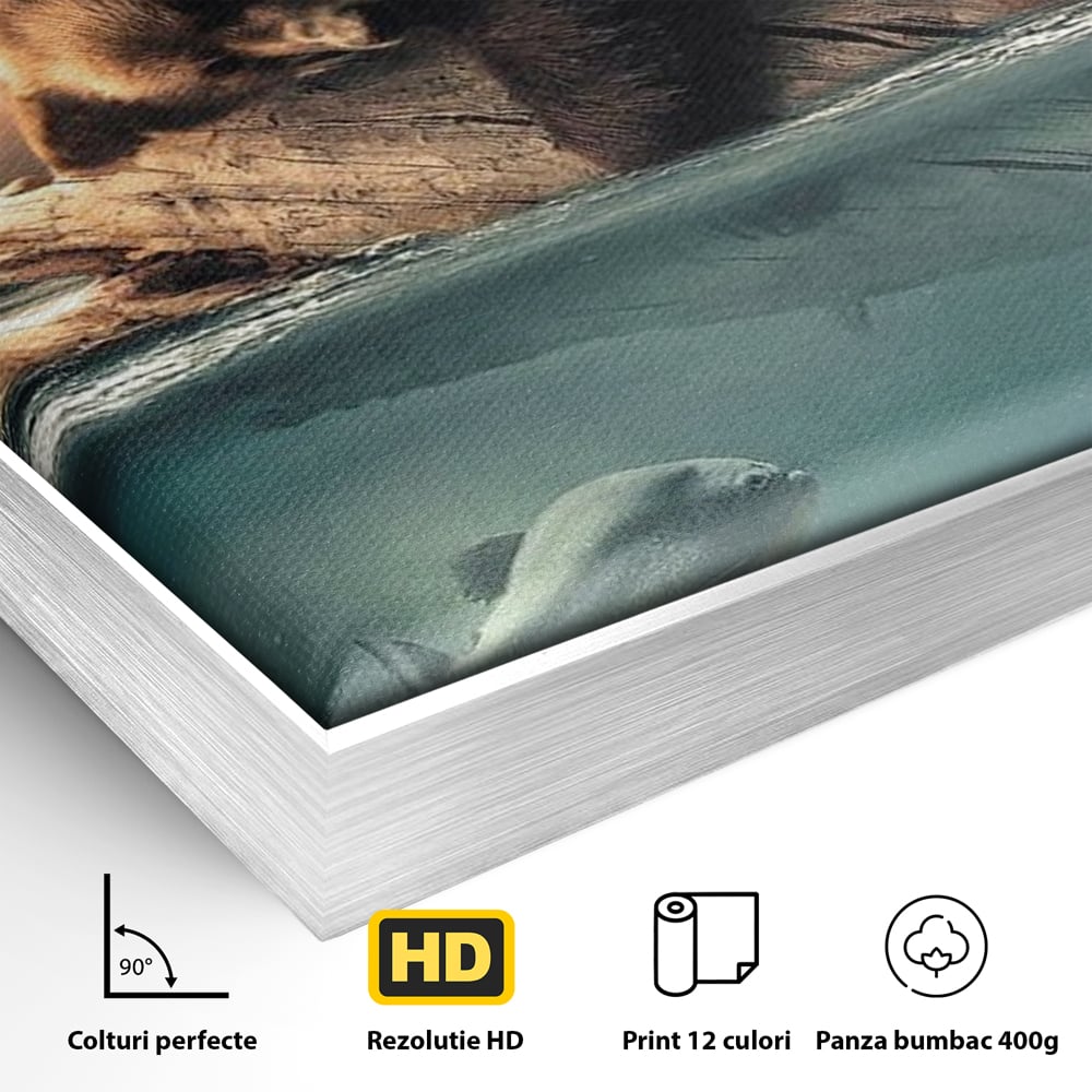Tablou Canvas Premium, LuxCanva® M1005, Repaos pe Ape Line, Pesti, Apa, Liniste, Relaxare, Apus, Somn, Vanatoare, Urs, Natura, Birou, Living, Camera Copii