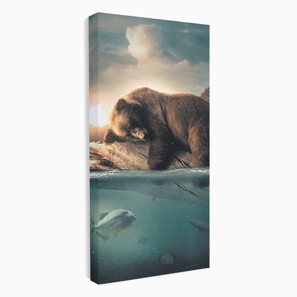 Tablou Canvas Premium, LuxCanva® M1005, Repaos pe Ape Line, Pesti, Apa, Liniste, Relaxare, Apus, Somn, Vanatoare, Urs, Natura, Birou, Living, Camera Copii
