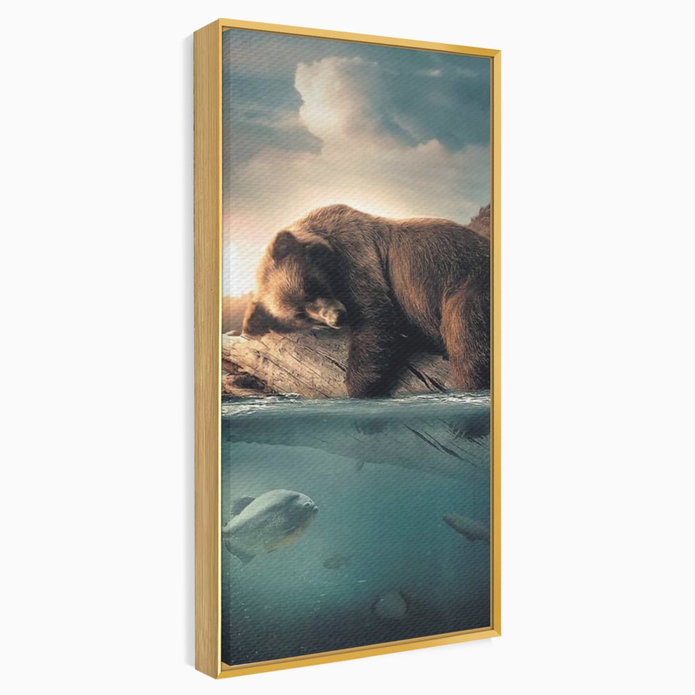 Tablou Canvas Premium, LuxCanva® M1005, Repaos pe Ape Line, Pesti, Apa, Liniste, Relaxare, Apus, Somn, Vanatoare, Urs, Natura, Birou, Living, Camera Copii