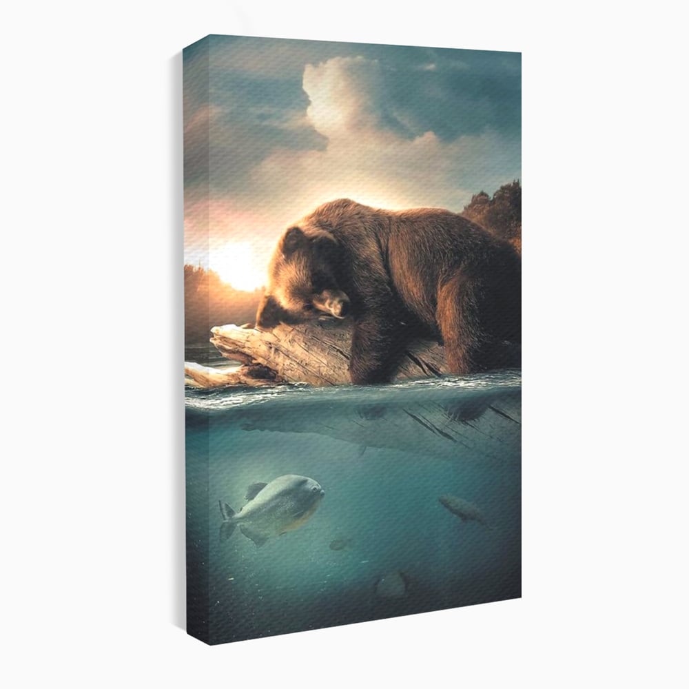 Tablou Canvas Premium, LuxCanva® M1005, Repaos pe Ape Line, Pesti, Apa, Liniste, Relaxare, Apus, Somn, Vanatoare, Urs, Natura, Birou, Living, Camera Copii