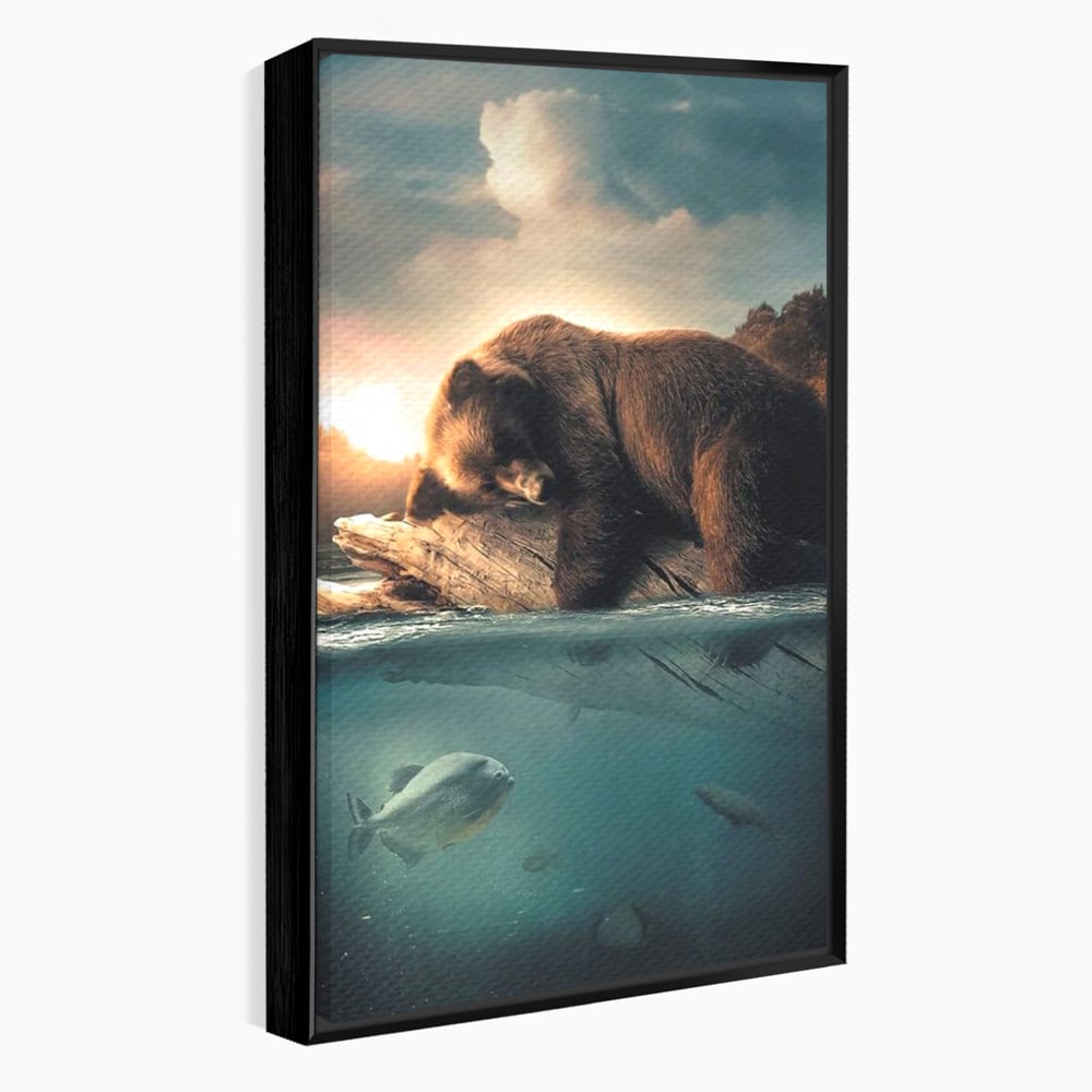 Tablou Canvas Premium, LuxCanva® M1005, Repaos pe Ape Line, Pesti, Apa, Liniste, Relaxare, Apus, Somn, Vanatoare, Urs, Natura, Birou, Living, Camera Copii