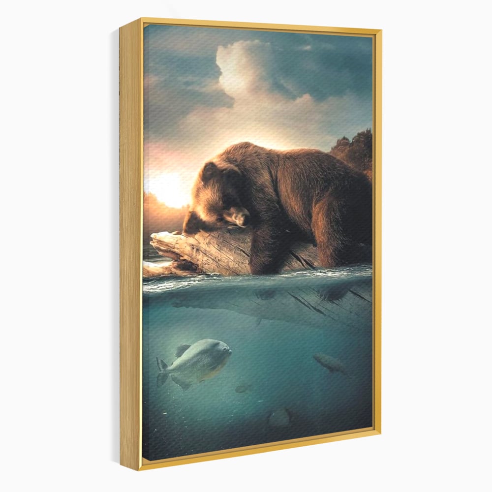 Tablou Canvas Premium, LuxCanva® M1005, Repaos pe Ape Line, Pesti, Apa, Liniste, Relaxare, Apus, Somn, Vanatoare, Urs, Natura, Birou, Living, Camera Copii