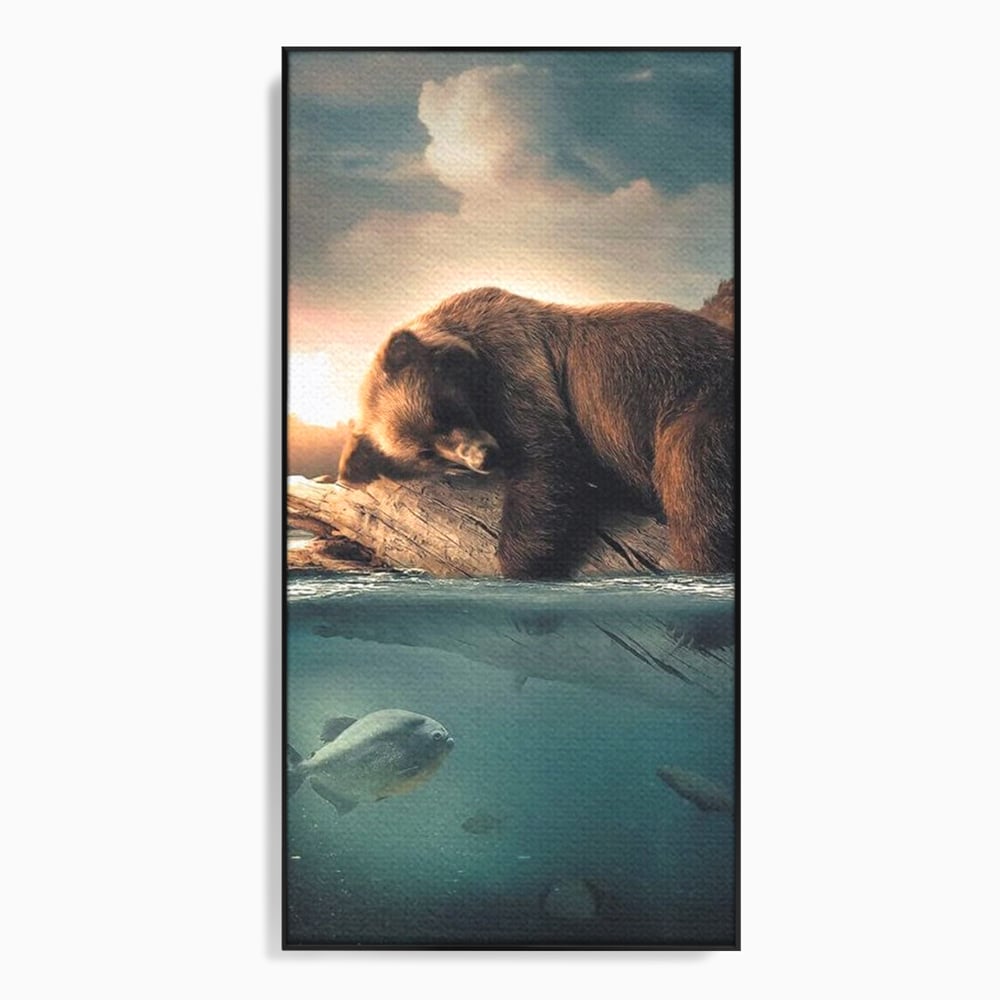 Tablou Canvas Premium, LuxCanva® M1005, Repaos pe Ape Line, Pesti, Apa, Liniste, Relaxare, Apus, Somn, Vanatoare, Urs, Natura, Birou, Living, Camera Copii