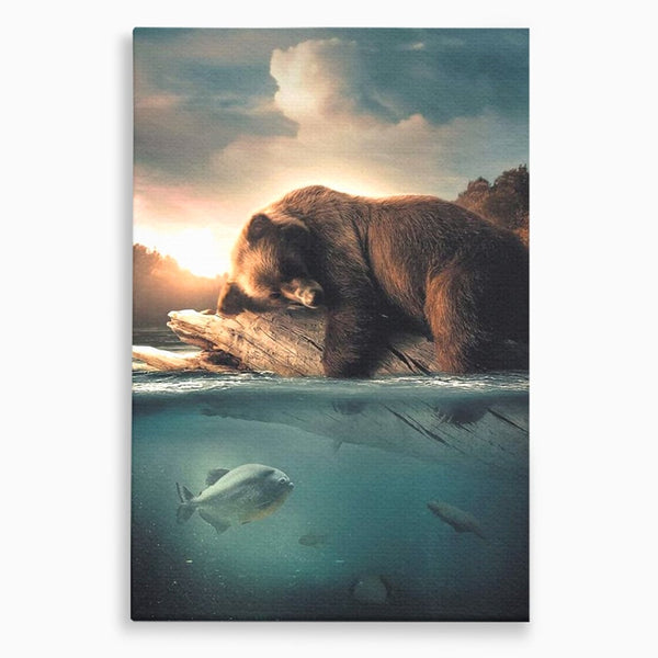 Tablou Canvas Premium, LuxCanva® M1005, Repaos pe Ape Line, Pesti, Apa, Liniste, Relaxare, Apus, Somn, Vanatoare, Urs, Natura, Birou, Living, Camera Copii
