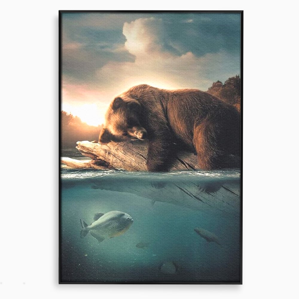 Tablou Canvas Premium, LuxCanva® M1005, Repaos pe Ape Line, Pesti, Apa, Liniste, Relaxare, Apus, Somn, Vanatoare, Urs, Natura, Birou, Living, Camera Copii