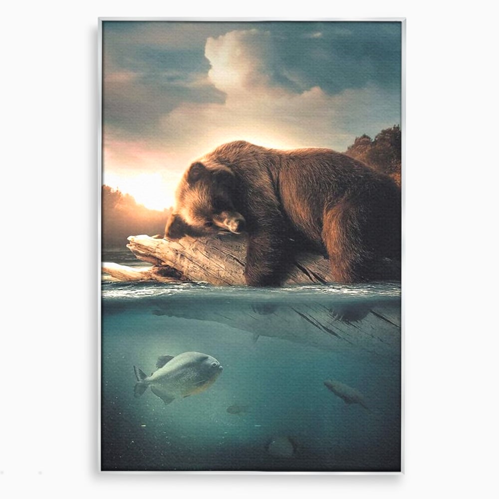 Tablou Canvas Premium, LuxCanva® M1005, Repaos pe Ape Line, Pesti, Apa, Liniste, Relaxare, Apus, Somn, Vanatoare, Urs, Natura, Birou, Living, Camera Copii