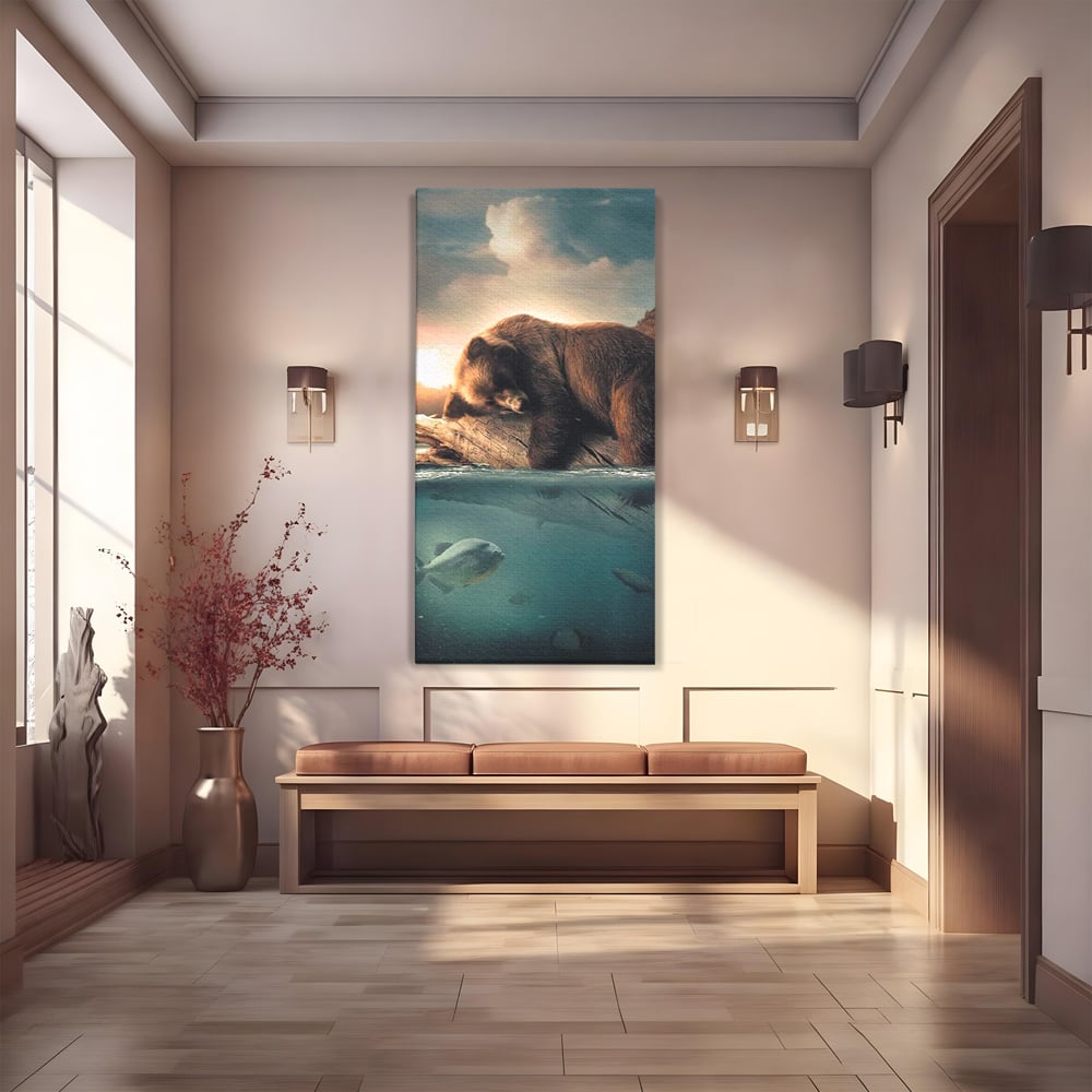 Tablou Canvas Premium, LuxCanva® M1005, Repaos pe Ape Line, Pesti, Apa, Liniste, Relaxare, Apus, Somn, Vanatoare, Urs, Natura, Birou, Living, Camera Copii