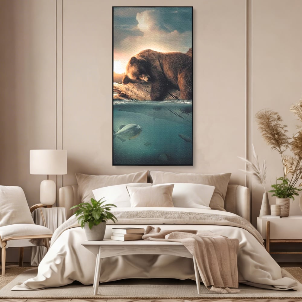 Tablou Canvas Premium, LuxCanva® M1005, Repaos pe Ape Line, Pesti, Apa, Liniste, Relaxare, Apus, Somn, Vanatoare, Urs, Natura, Birou, Living, Camera Copii