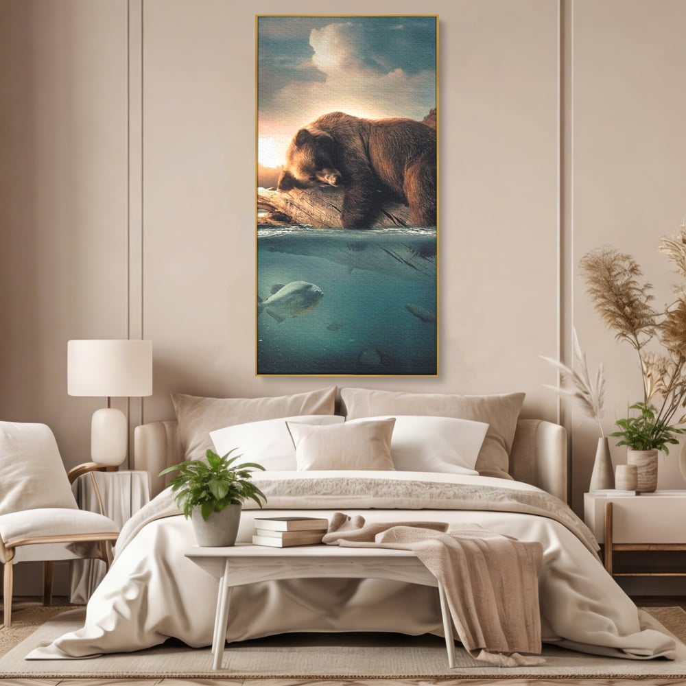 Tablou Canvas Premium, LuxCanva® M1005, Repaos pe Ape Line, Pesti, Apa, Liniste, Relaxare, Apus, Somn, Vanatoare, Urs, Natura, Birou, Living, Camera Copii