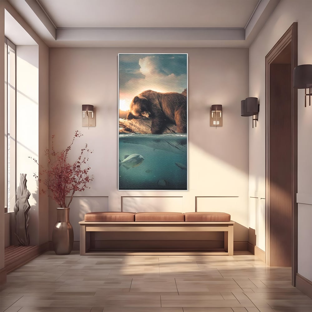 Tablou Canvas Premium, LuxCanva® M1005, Repaos pe Ape Line, Pesti, Apa, Liniste, Relaxare, Apus, Somn, Vanatoare, Urs, Natura, Birou, Living, Camera Copii